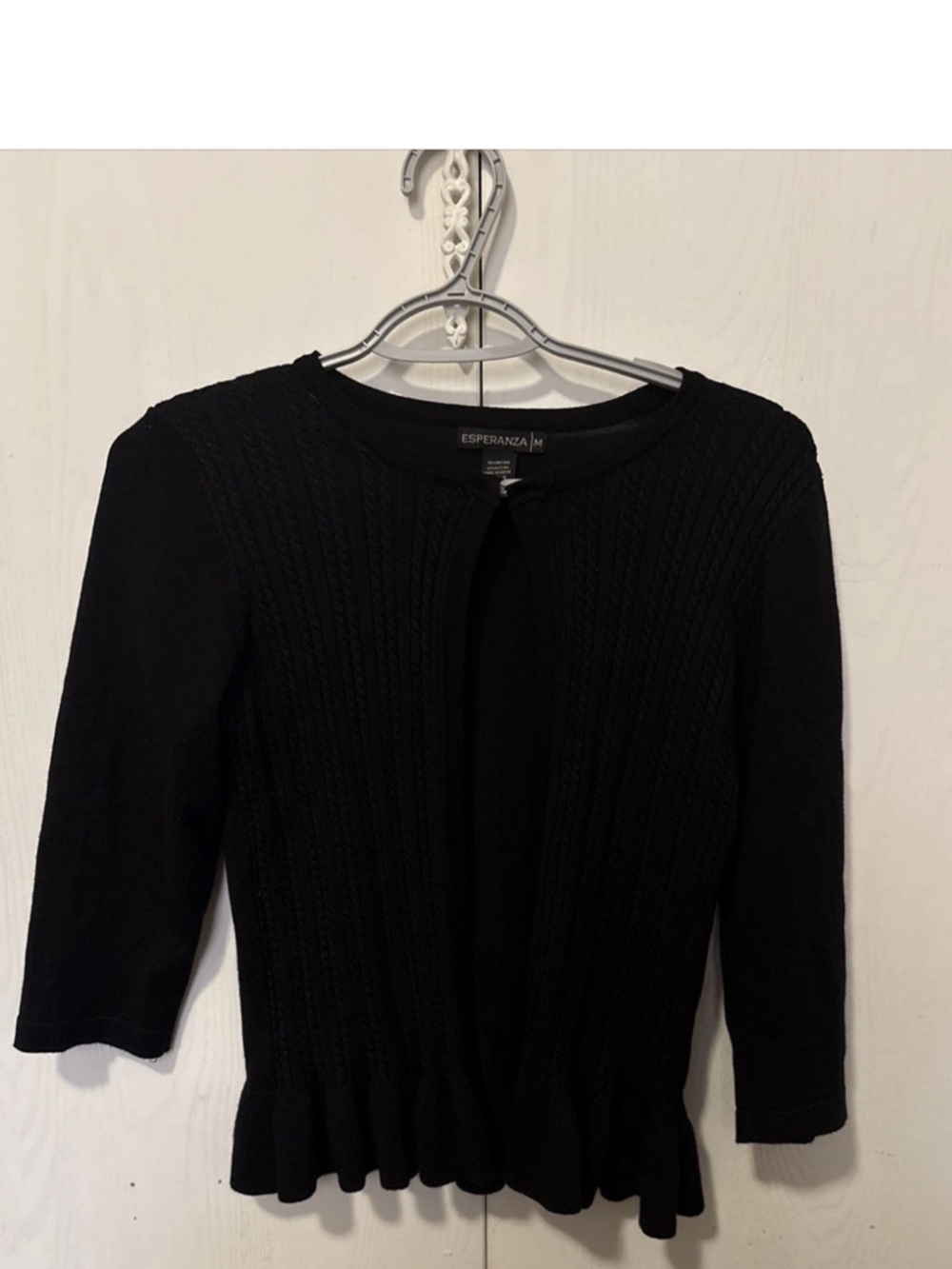 Esperanza Women's Black Flutter Hem Cardigan Size M